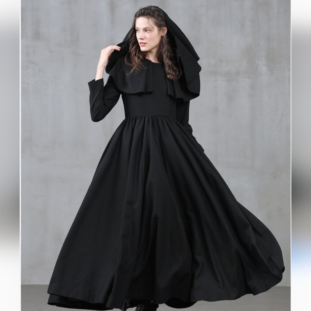 Black Hooded Dress Coat